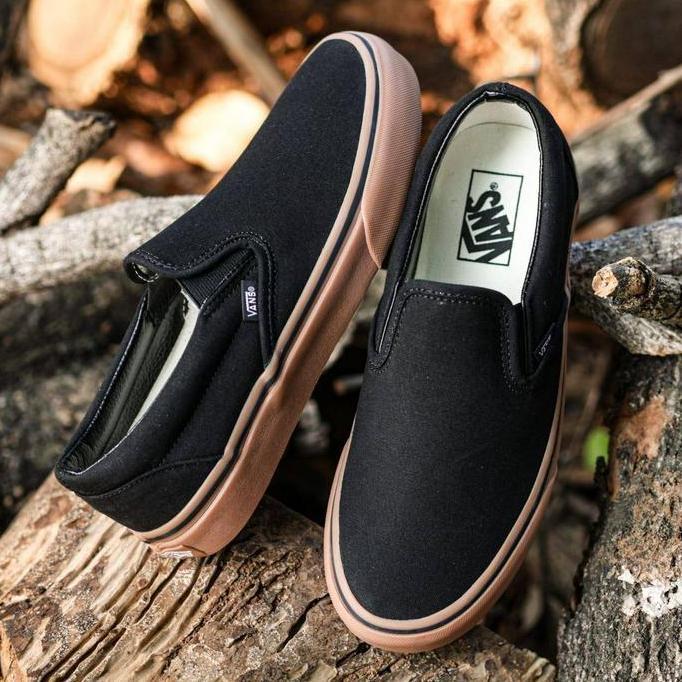 VANS SLIP-ON BLACK GUM CLASSIC ORINAL 100%