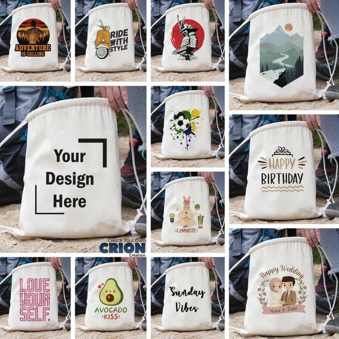 Visions- Tas Serut Blacu Printing Drawstring Pouch - Custom Logo -By Crion