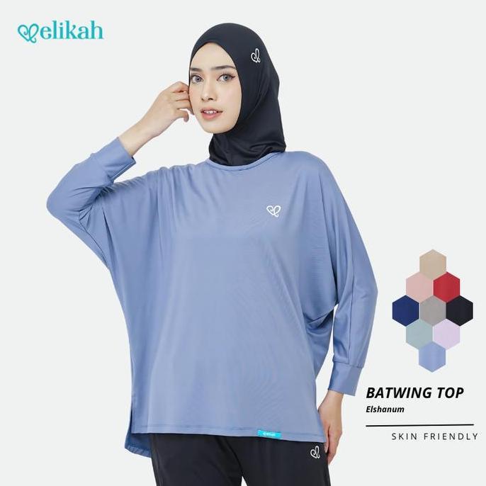 [TERBARU] ELIKAH Atasan Baju Olahraga Wanita Hijab Polos ELSANUM Batwing Oversize Polynilon