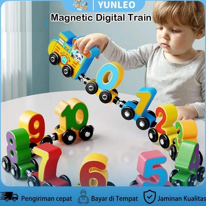 Kereta Api Kayu Berhuruf Magnetik-Mainan Edukasi Anak Angka 0-10 Kereta Api Kayu Mainan Anak