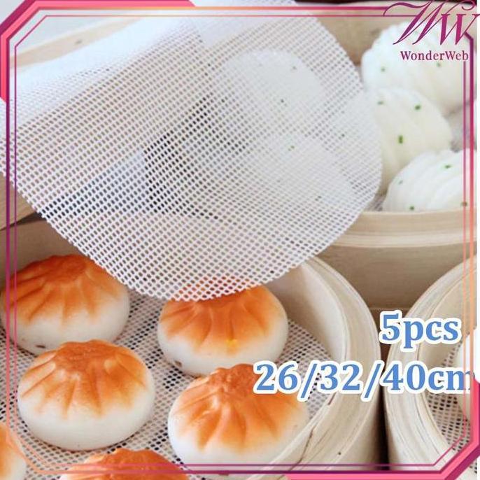 5pcs/Set Alas Kukusan Dimsum Silikon Tatakan Kukusan Dimsum Bulat 26/32/40cm Alas Kukus Dimsum Anti 