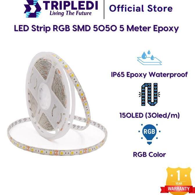 Promo Tripledi Led Strip Rgb 5050 5 Meter Waterproof Ip65 Epoxy Lampu Hias Plafon Tempel Dinding Sma