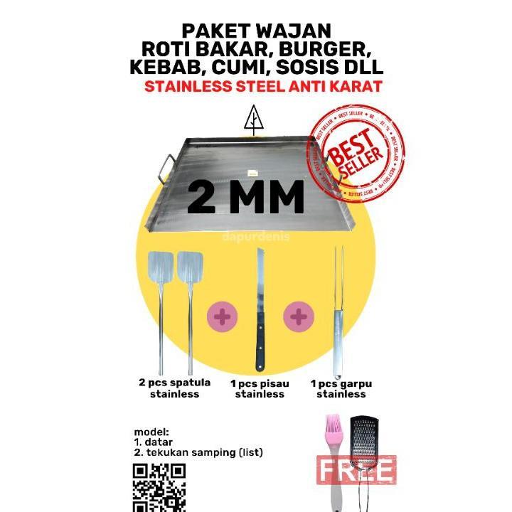 (2 Mm) Paket Wajan Bakar Stainless / Wajan Burger Kebab Martabak Telor / Paket Wajan Roti Bakar / Lo