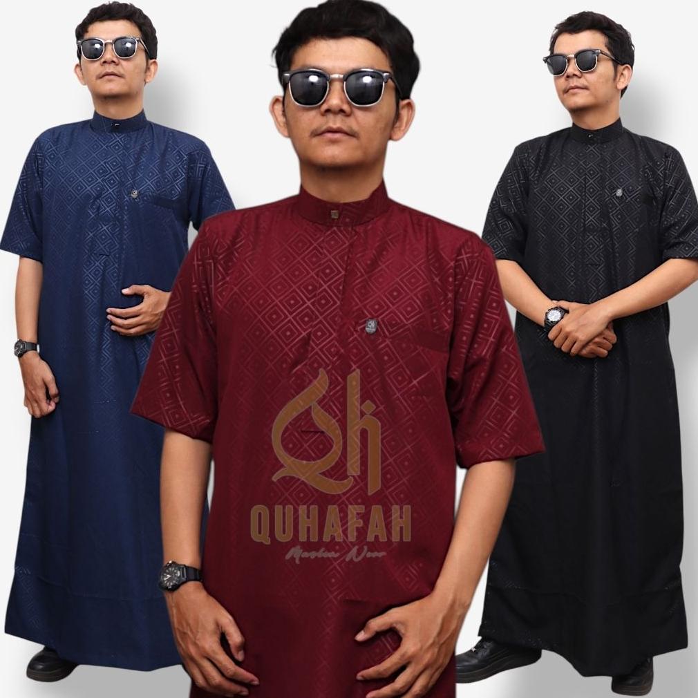 PREMIUM JUBAH GAMIS PRIA SLIMFIT TERBARU AL MAJID || JUBAH KATUN EMBOSS PREMIUM LENGAN PENDEK || JUB