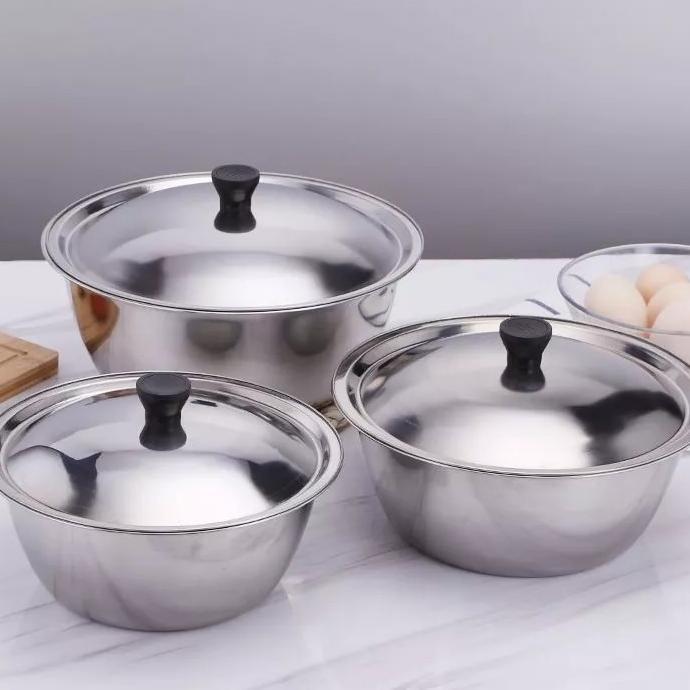 Mangkok Baskom Wadah Kobokan Stainless Dengan Tutup Waskom Enamel Bunga Tahan Karat Baskom Tutup