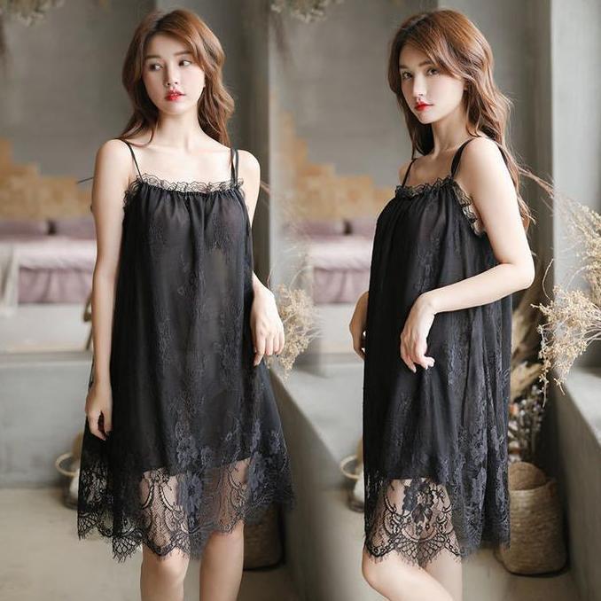 Vestito- Misso Bt372 Baju Tidur Daster Renda Brokat Dress Brukat Panjang Lembut Fit Gaun Nyaman Tran