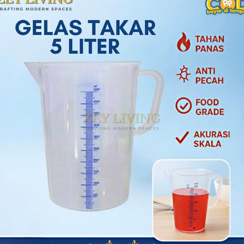 Zey - Gelas Ukur Takar Plastik 5000 Ml / 5 Liter Alat Baking Green Leaf 1835 Measuring Cup Takaran G