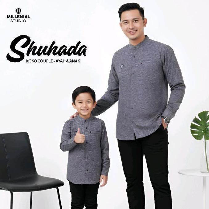 Stile- Koko Kurta Couple Ayah Dan Anak Shuhada Abu I Kemeja Koko Anak 3-12 Tahun Lengan Panjang | Ba