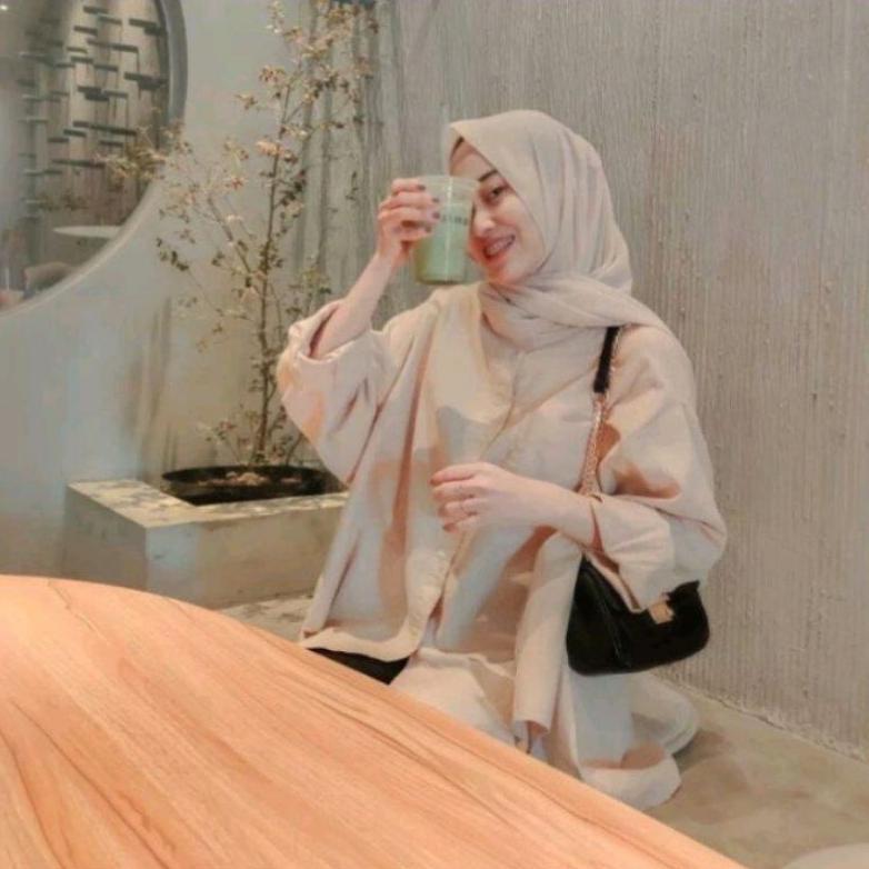 PALING DICARI KEMEJA WANITA OVERSIZE OLIVIA LINEN / OLIVIA SHIRT MOCCA DUSTY  PINK HITAM MACCA KREM