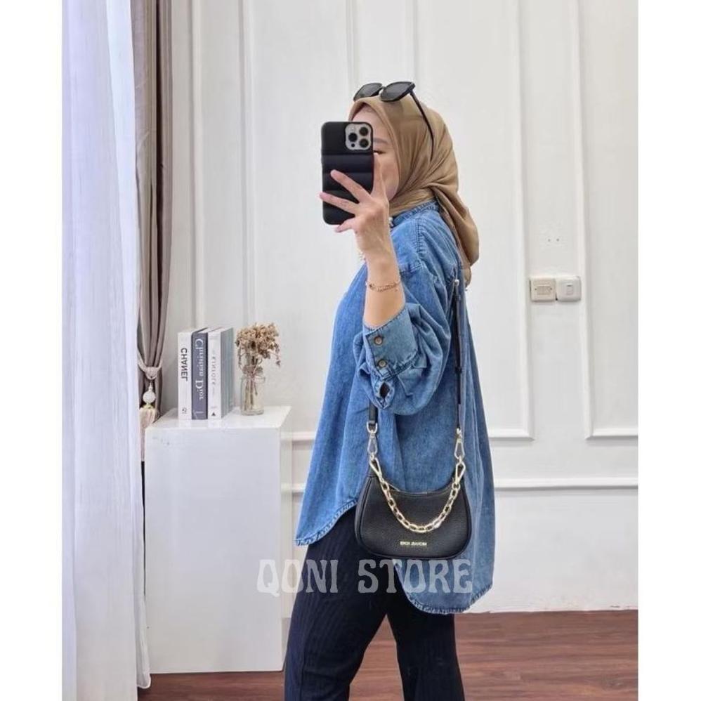 MEGA PROMO Kemeja Jeans Wanita Polos Oversize / Kemeja Jeans Wanita Oversize