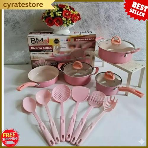 Panci Set 13 Pcs Marble Teflon Cookware Set Rivera Bmw  Warna Panci Set Spatula Serbaguna Diskon Spe