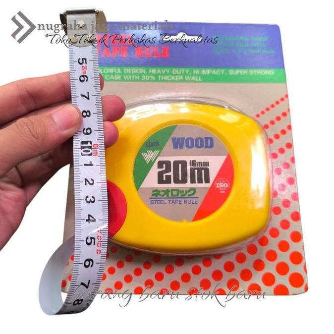 Meteran Roll Pita Baja 30 Meter WOOD Meteran Roll Alat Pengukur Jarak