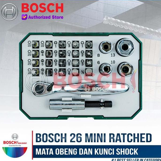Mata Obeng dan Kunci Shock Set Bosch 26 PCS Screwdriver Bit Set Ratchet EH SD Set 26PCS