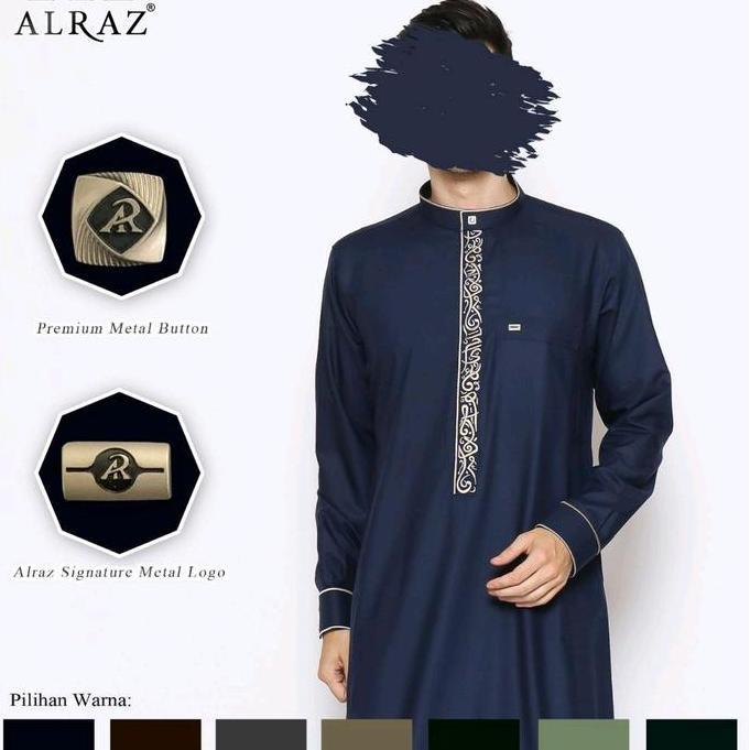 Gamis Muslim Pria Baju Jubah Panjang Alraz Premium Bordir Katun Manset Dewasa