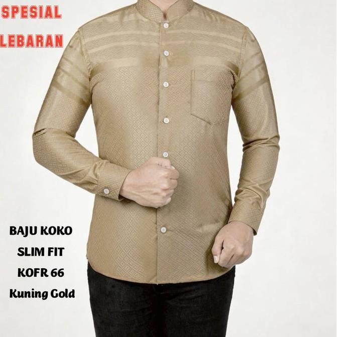 BAJU KOKO MUSLIM PRIA KEMEJA KOKO PRIA SLIM FIT LENGAN PANJANG FORTUN REMO KOFR 66 GOLD GLOW MUSLIM 