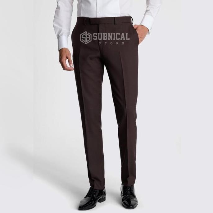 Celana Bahan Panjang Kantor Formal Slim Fit Pria Kerja Warna Coklat Tua