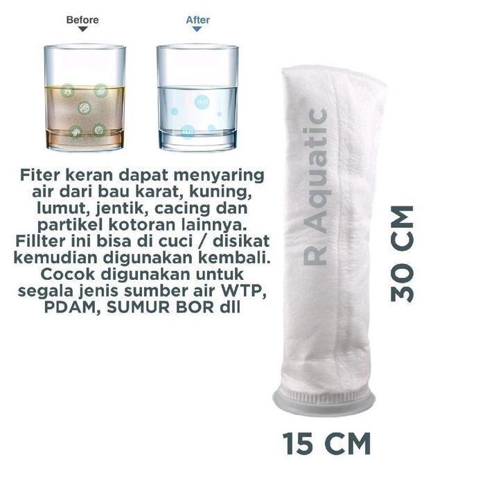 Filter Kain Air Keran Saringan Penjernih Water Purifier Polyester 1 Micron 15X30Cm Terbatas