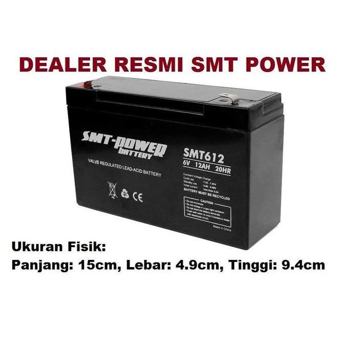 SMT POWER SMT612 SMT 612 6VOLT 12A Aki Baterai Kering Mobil Motor Pliko Mainan Anak Battery VRLA 6V 