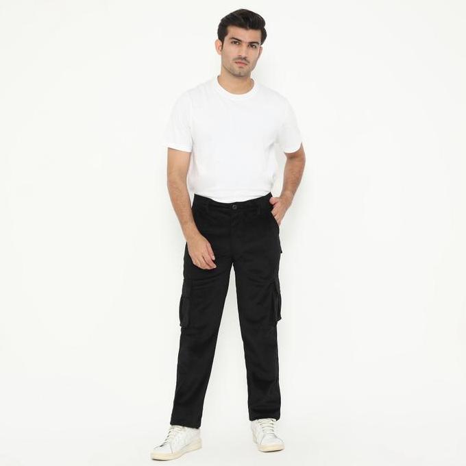 Fichino Corduroy Cargo Pants / Celana Cargo Panjang Pria Corduroy Hitam