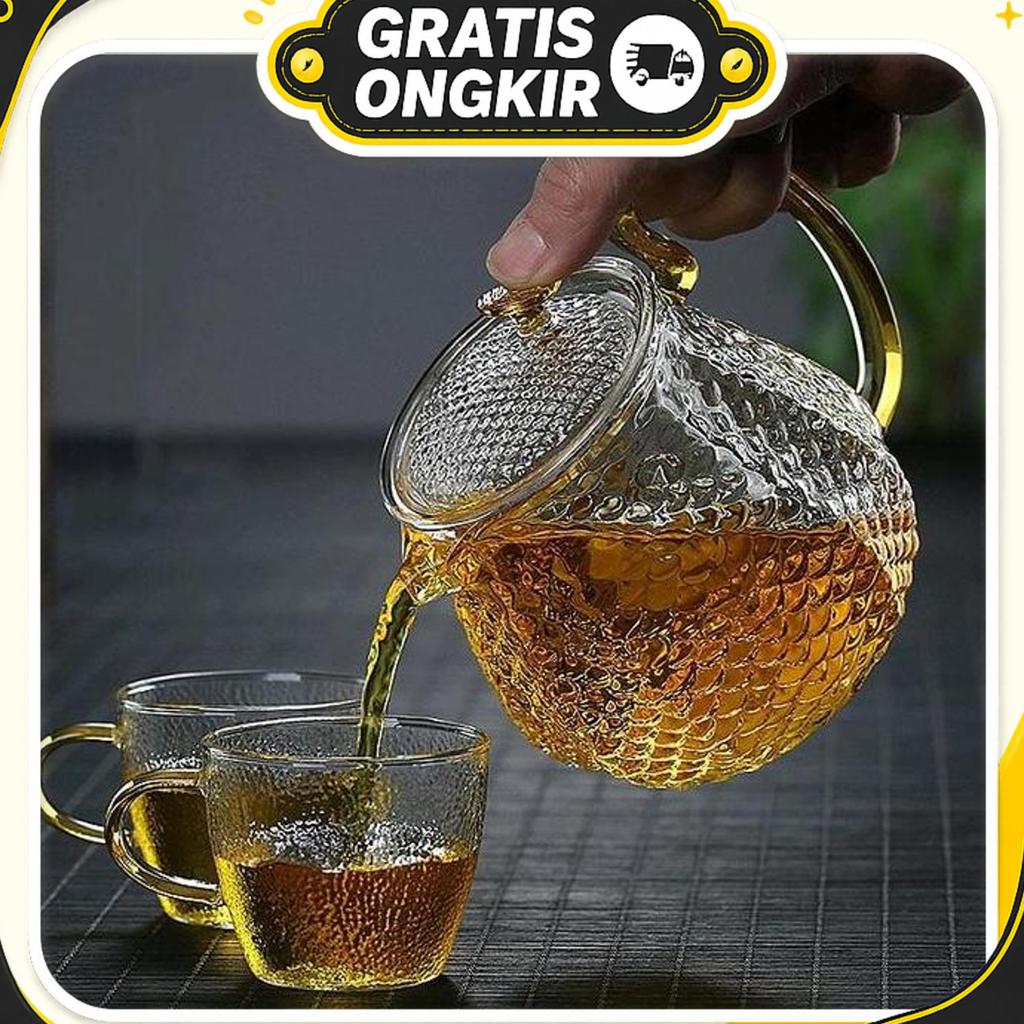 Hampers Kado Nikahan Parcel Bingkisan Lebaran Natalan Teko  Teh Borosilicate  600 Ml Dengan 4 Gelas 
