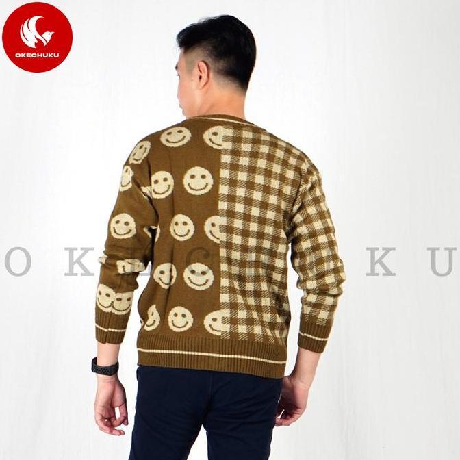 Cardigan Pria Okechuku Cardigan Smile Kardigan Rajut Pria Gaya Korea Knit Cardigan