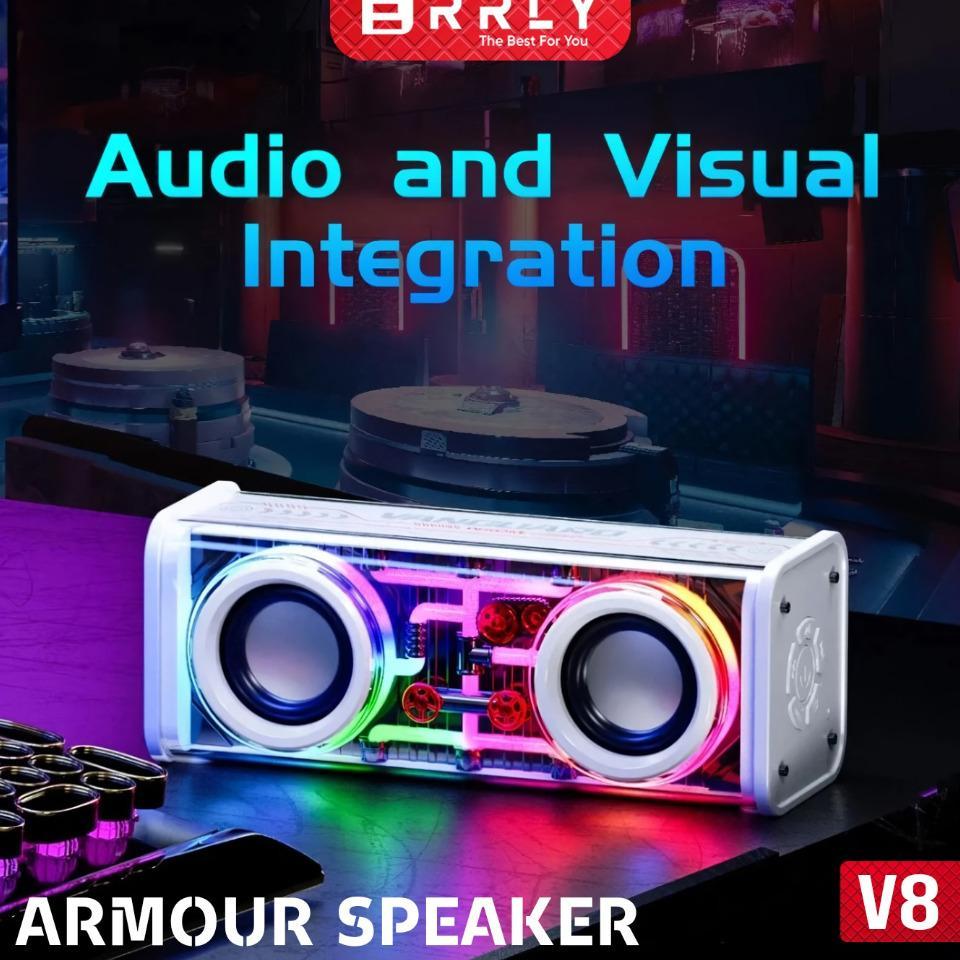 Speaker V8 Armour Speaker Bluetooth V8 10W Double Subwoofer Music Bass Rgb Led Light Transparent Spe