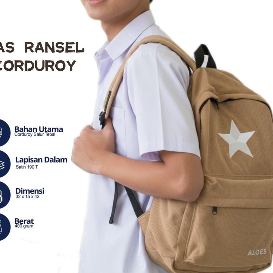 Tas Ransel Sekolah Star Corduroy Backpack Corduroy Pria Wanita || Tas Laptop Corduroy