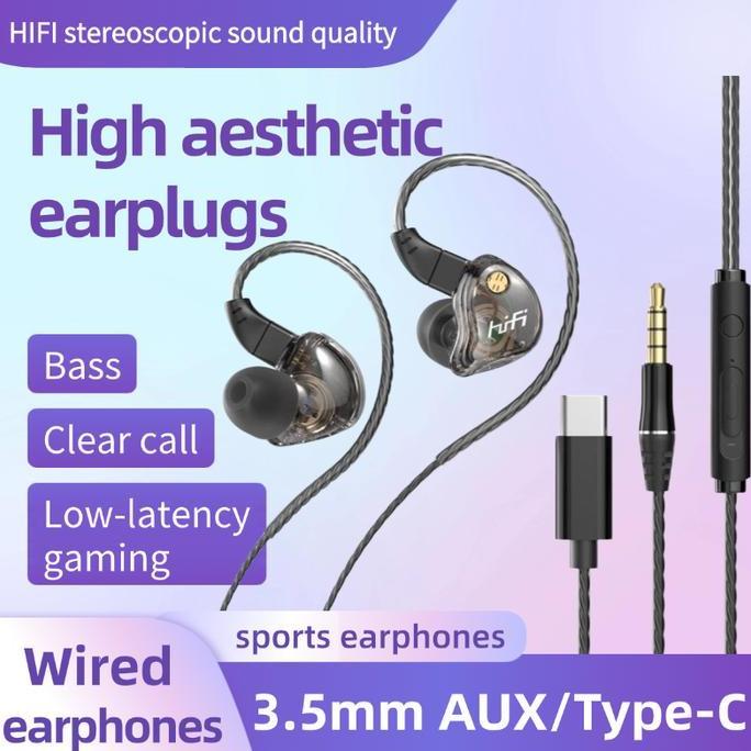 Headphone Kabel Bass Game Headphone Type-C dan 3.5mm Sport Game Headphone