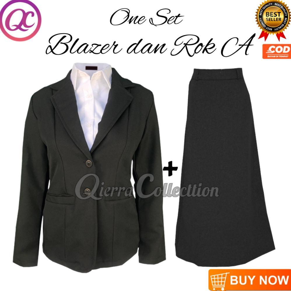 Diskon One Set Setelan Jas Blazer Rok Line A Panjang Wanita Stelan Jas Kerja Kantor Cewe Polos Dewas