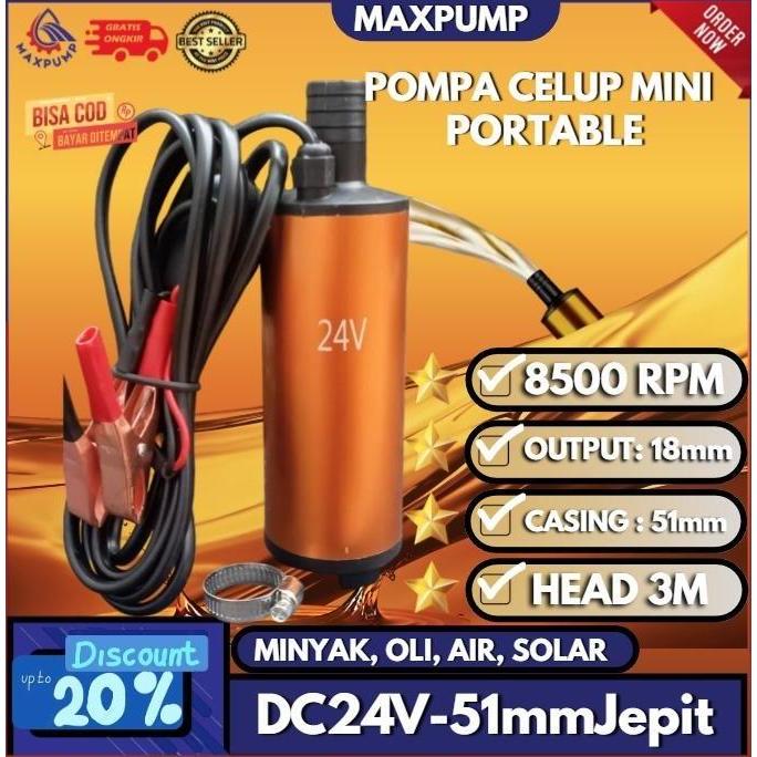 Maxpump Pompa Celup Solar Mini Dc 24V Submersible Pump Mesin Pompa Minyak Solar 24 Volt Diesel Pump 