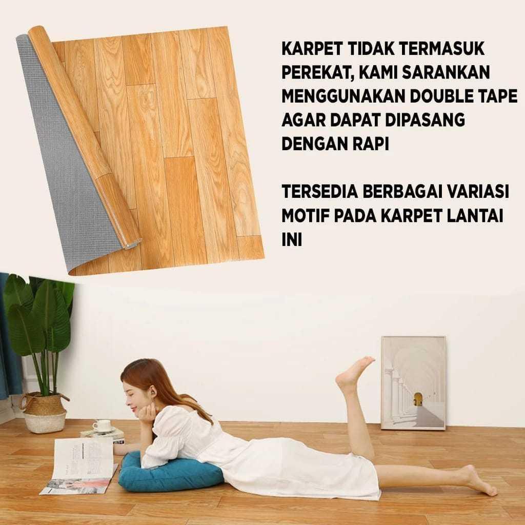 Karpet Lantai Tebal Kualitas Terbaik Premium Lebar 2 Meter Anti Air Anti Panas Motif Kayu