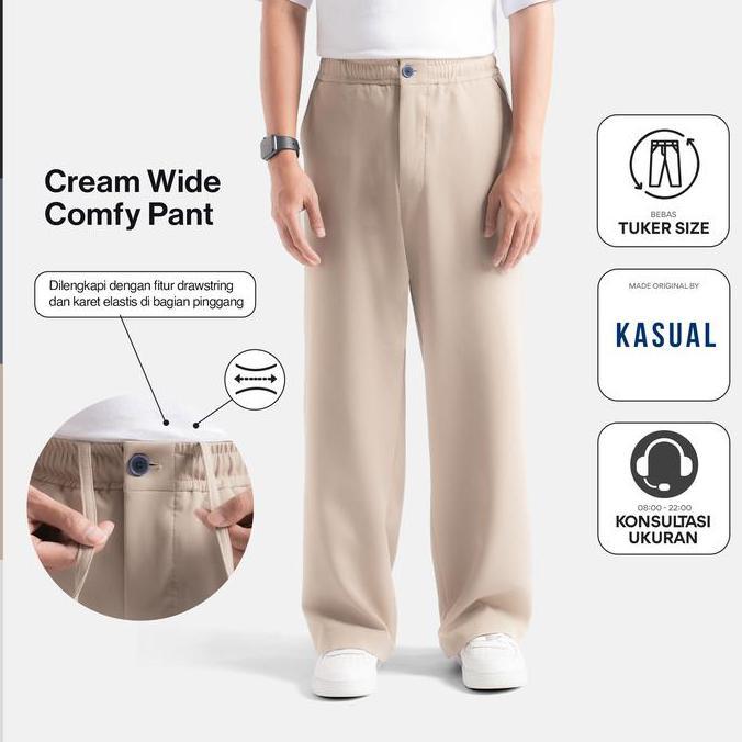 Kasual Celana Panjang Smart Wide Loose Cream Pants Pria