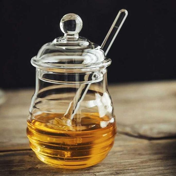 Toples Kaca Wadah Tempat Madu dan Sendok Glass Honey Jar Dipper Spoon KS