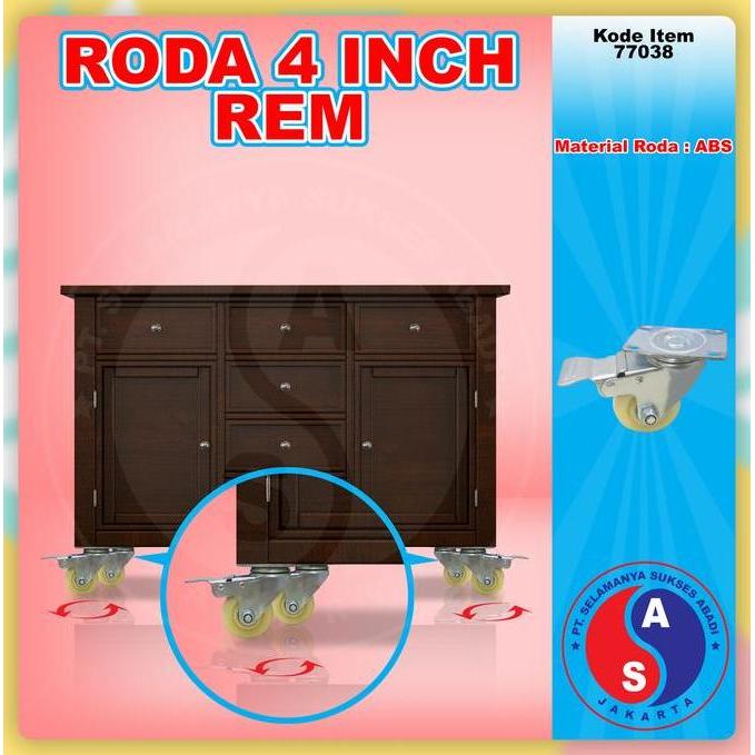 RODA NYLON PUTIH 4 INCH + REM RODA CASTER RODA TROLLEY RODA TROLI PREMIUM