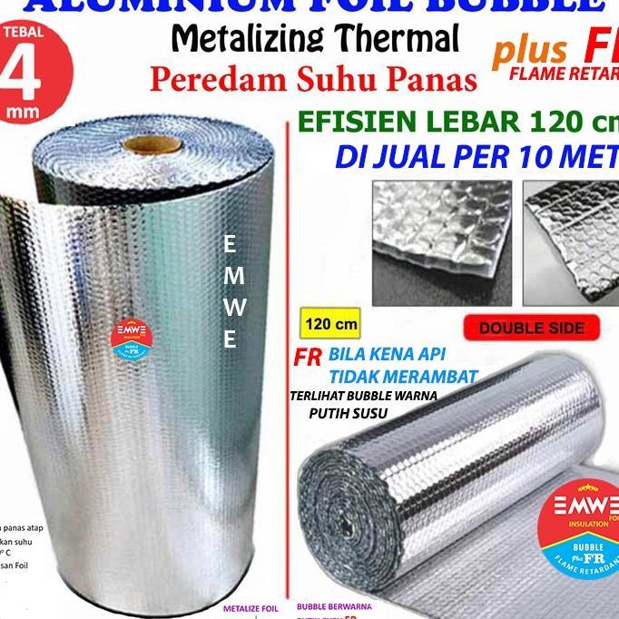 (  10 Meter ) Alumunium Foil Bubble Wrap Peredam Panas Atap Rumah Ketebalan 4 Mm Lebar 120 Cm