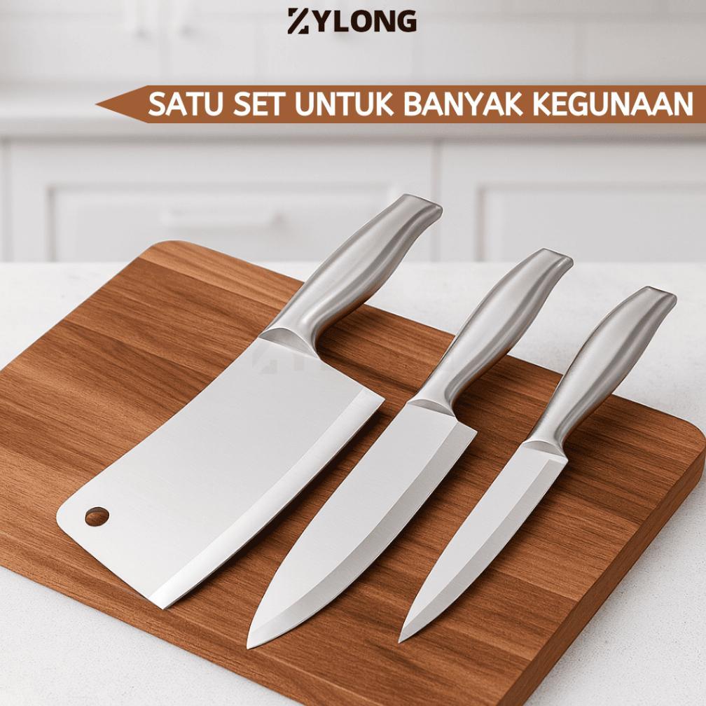 BEST SALE Set Pisau Dapur Stainless Tajam Stabil, Cocok untuk Daging & Ayam ZYLONG