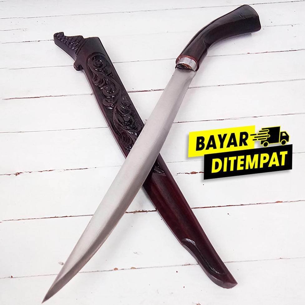 Terlaku Bisa Pisau Badik Ukir Inul Rasamala - Pisau Panjang Baja Strip - Ready 