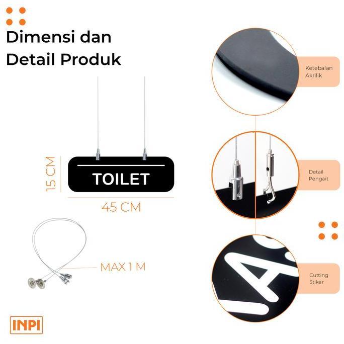 Sign Toilet Akrilik Gantung Hitam + Sticker - Inpi House