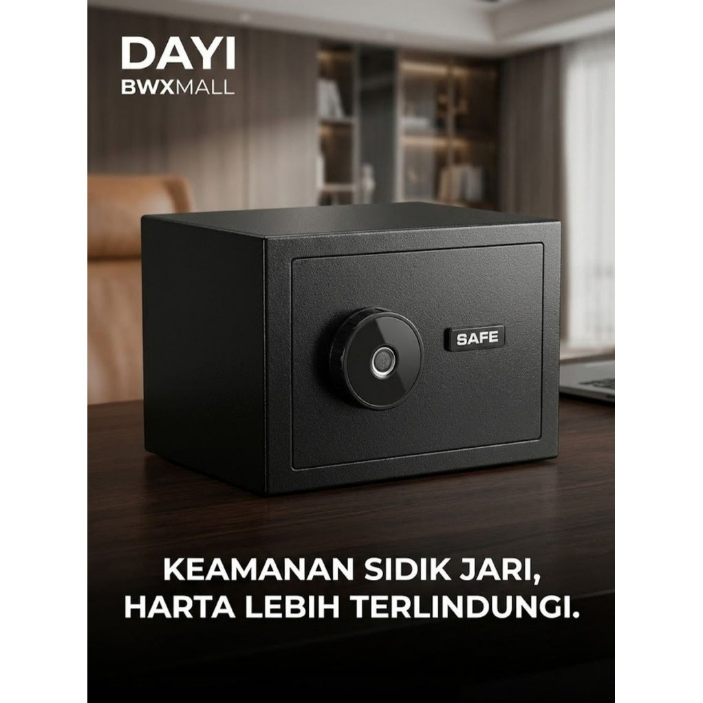 Safety Box Brankas Fingerprint DAYI 31cm Anti Maling Baja Tebal Solid Kotak Deposit Penyimpanan Uang