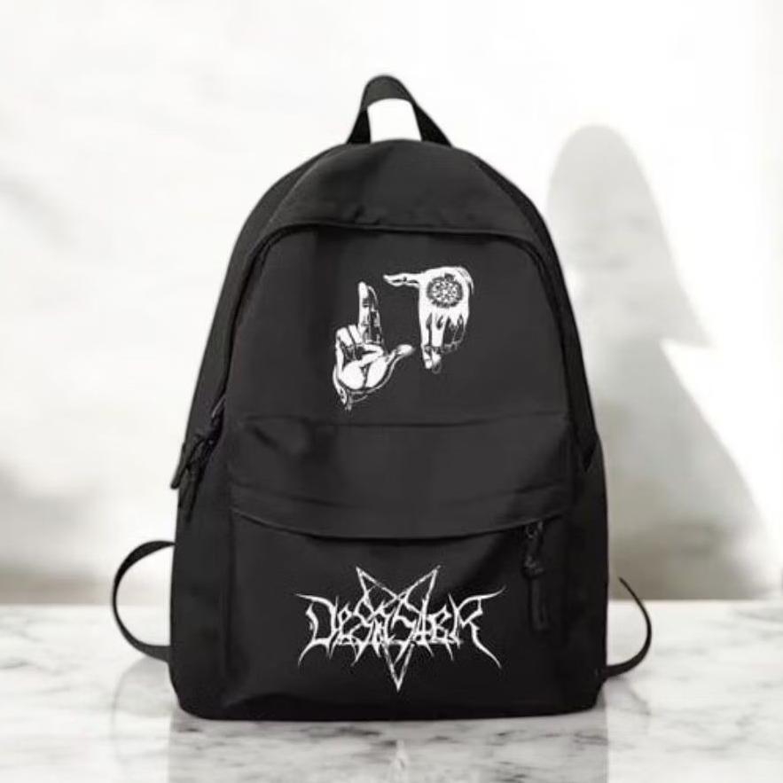 READY STOCK Backpack Pria Metal Style - Tas Hitam Keren untuk Sekolah & Nongkrong