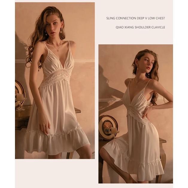 Premium Luckymm - 128 Sleepwear Lingerie Dress Satin Silk Baju Sexy Lingerie Wanita / Lingerie Sexy 