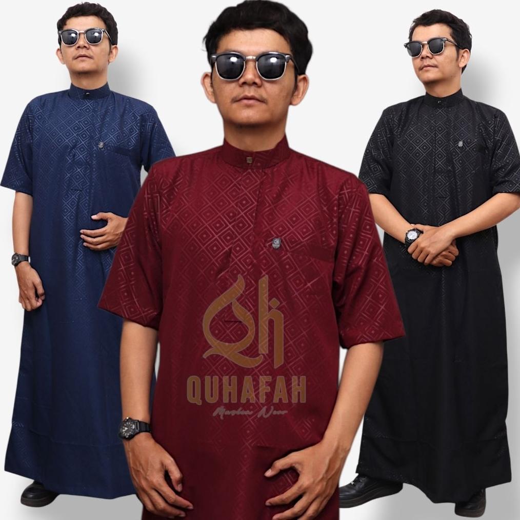 ORIGINAL JUBAH GAMIS PRIA SLIMFIT TERBARU AL MAJID || JUBAH KATUN EMBOSS PREMIUM LENGAN PENDEK || JU