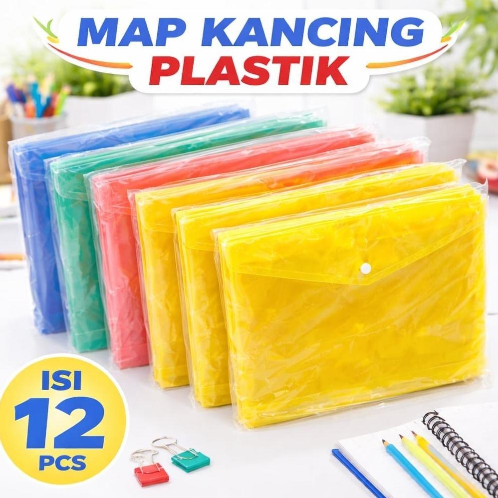 Map Kancing Plastik F4 Warna Warni | TEBAL | Map Dokumen [ 1Pak = 12Pcs]
