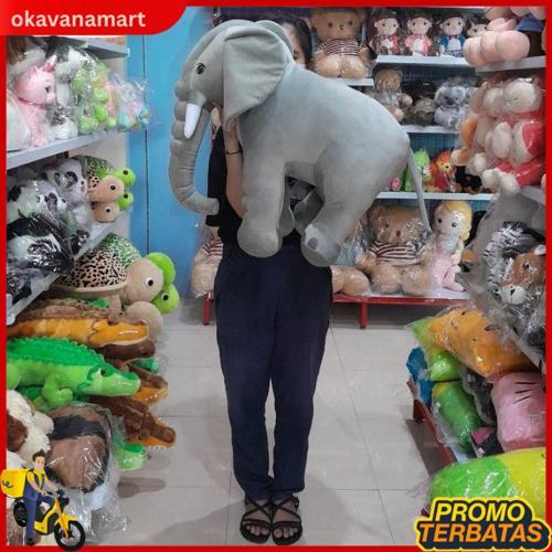 Boneka Gajah Besar Elephant Jumbo Abu-Abu Bahan Halus & Lembut Stok Aman
