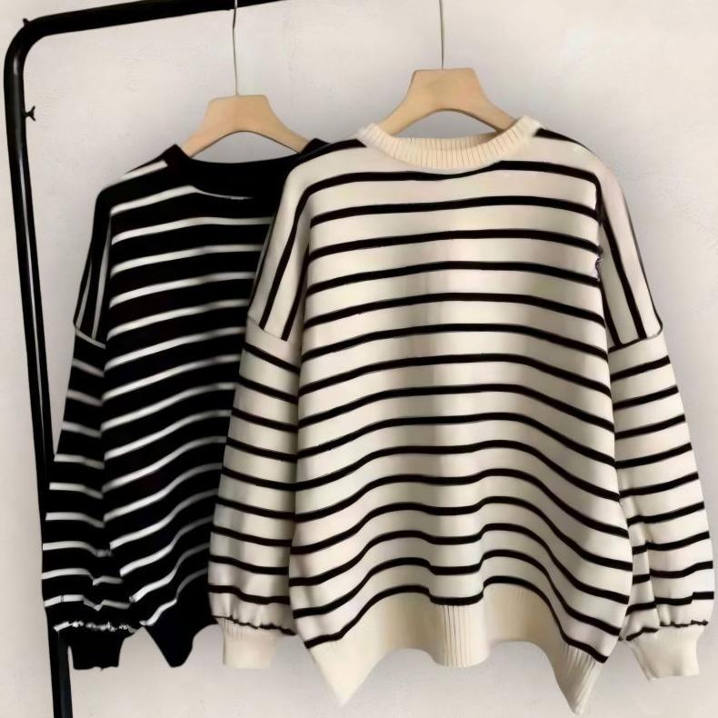 Promo Bulan Ini Bayoneta Sweater Balon Knit Strip 2 Warna | Atasan Wanita Oversize Rajut Halus | Swe