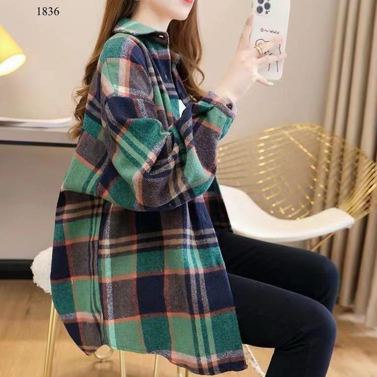 Saless Kemeja Import Wanita Flanel Oversize Korea Style 1836