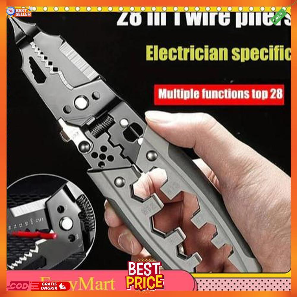 EzzyMart - L3 28 in 1 Tang Potong Kupas Kabel Kawat Tang Stripper Multifungsi Tang Dekrustasi [AC1]