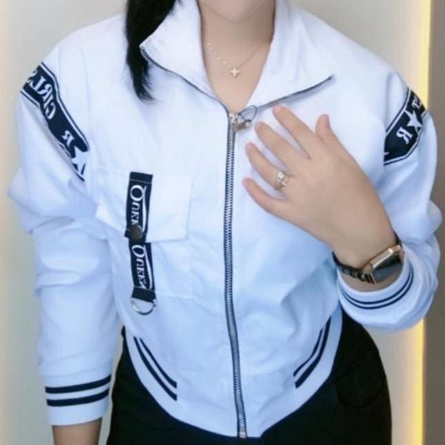 Jaket Crop Wanita Parasut Bomber Import Bordir