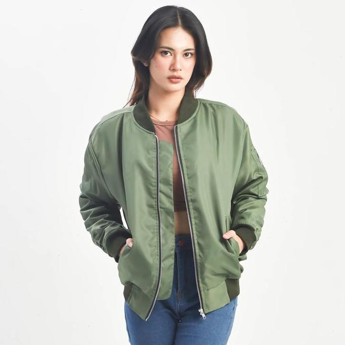 Nookly - Jaket Bomber Parasut Wanita Bomber Green Jacket Windbreaker Outdoor