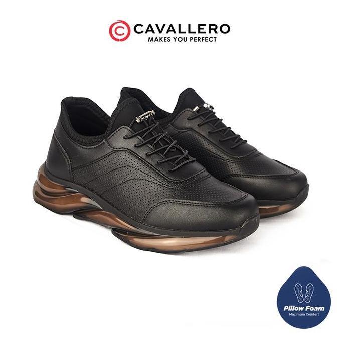 Sepatu Pria Casual Sneakers Cavallero Yael Black Shoes Snekers Hitam